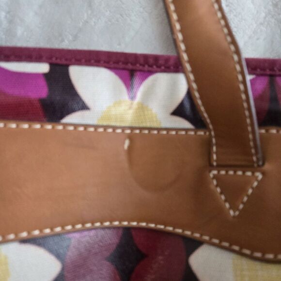 Fossil Keyper Large Tote Burgundy Floral Daisy design Handbag Coquette Holiday - Picture 12 of 16